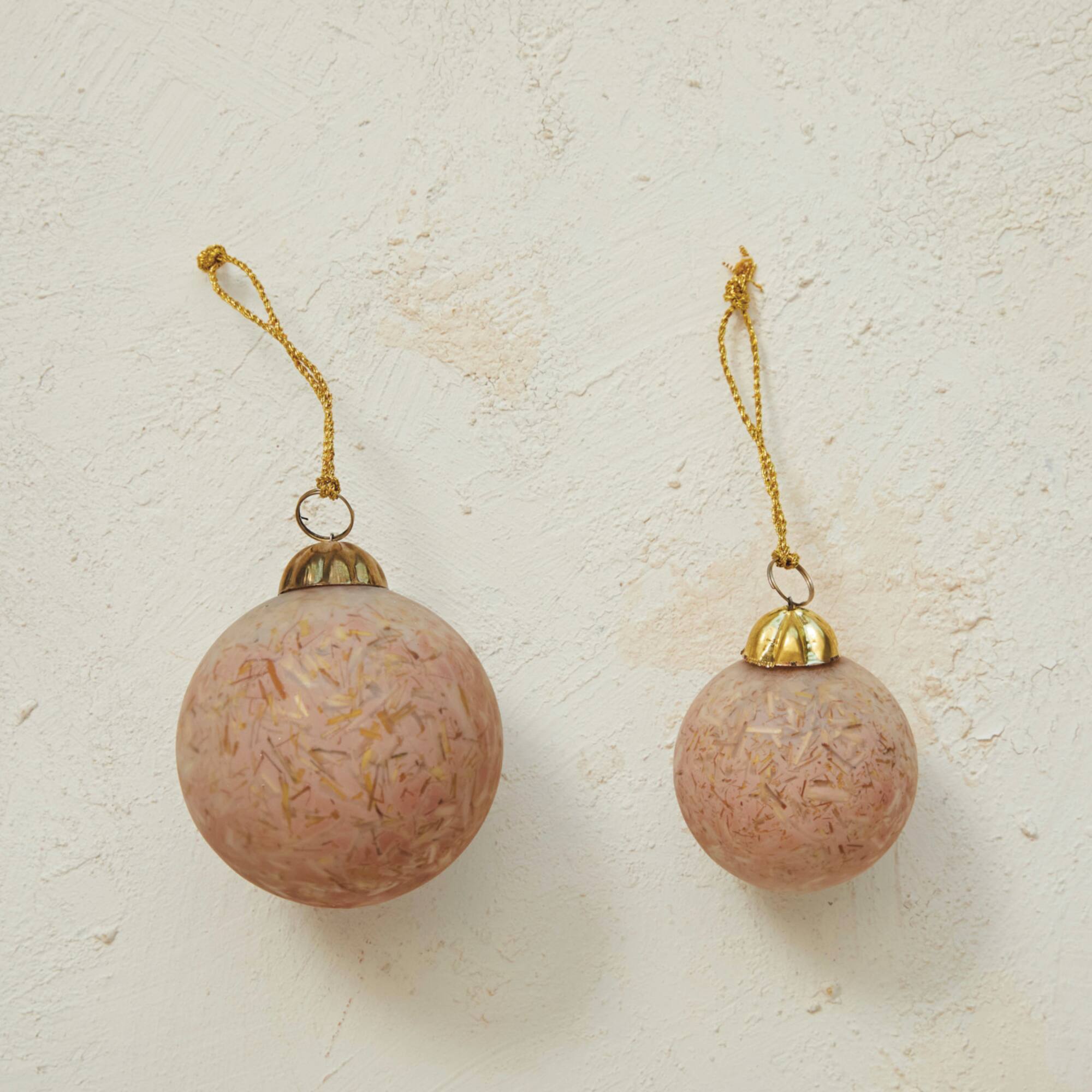 Hello Honey® 12 Pack 4" Matte Pink Glass Ball Ornaments with Embedded Natural Hay